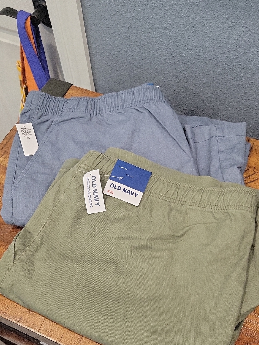 Old Navy Elastic Waist Shorts in Olive and Light Blue